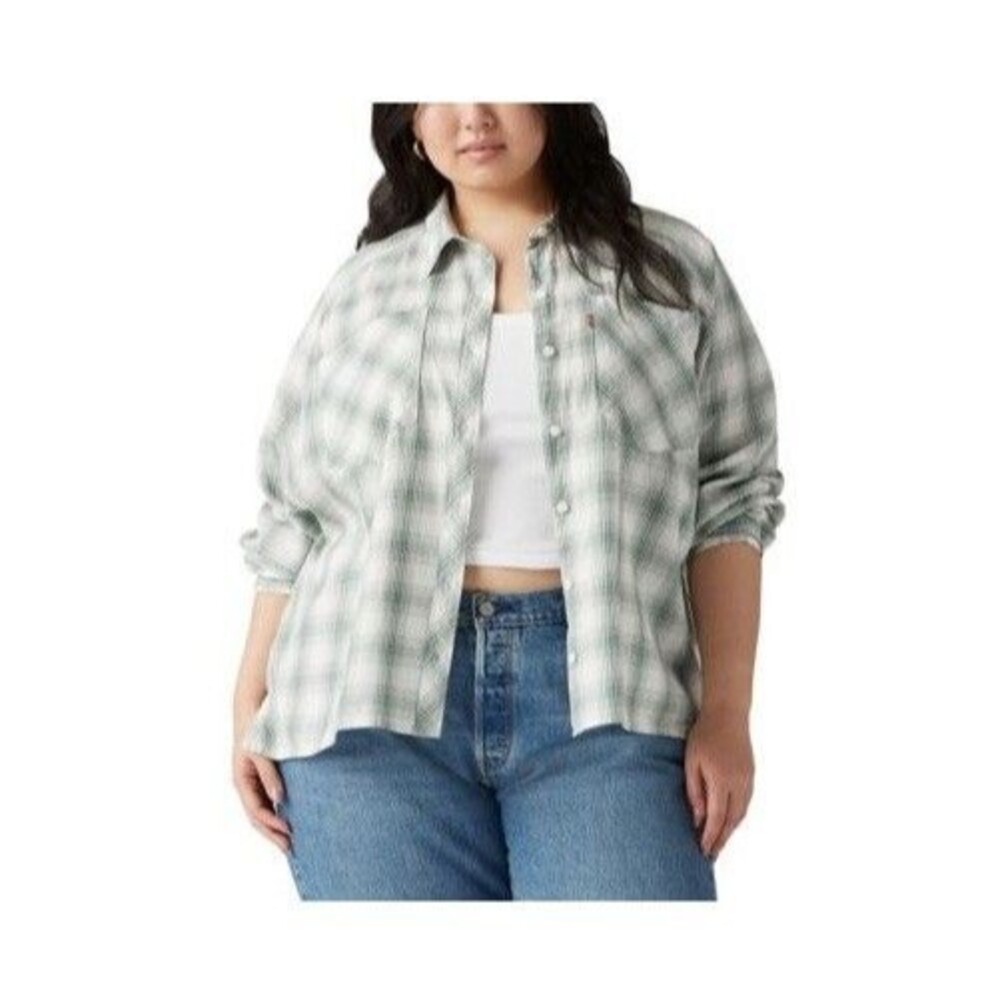 Levis Womens Plus 1X Dark Forest Plaid Harrison Button Up Flannel Top NWT Z81